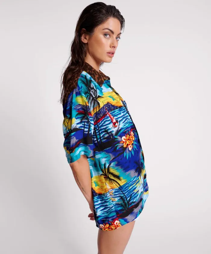 Women One Teaspoon Shirts UTOPIA LEOPARD PRINT HAWAIIAN SHIRT