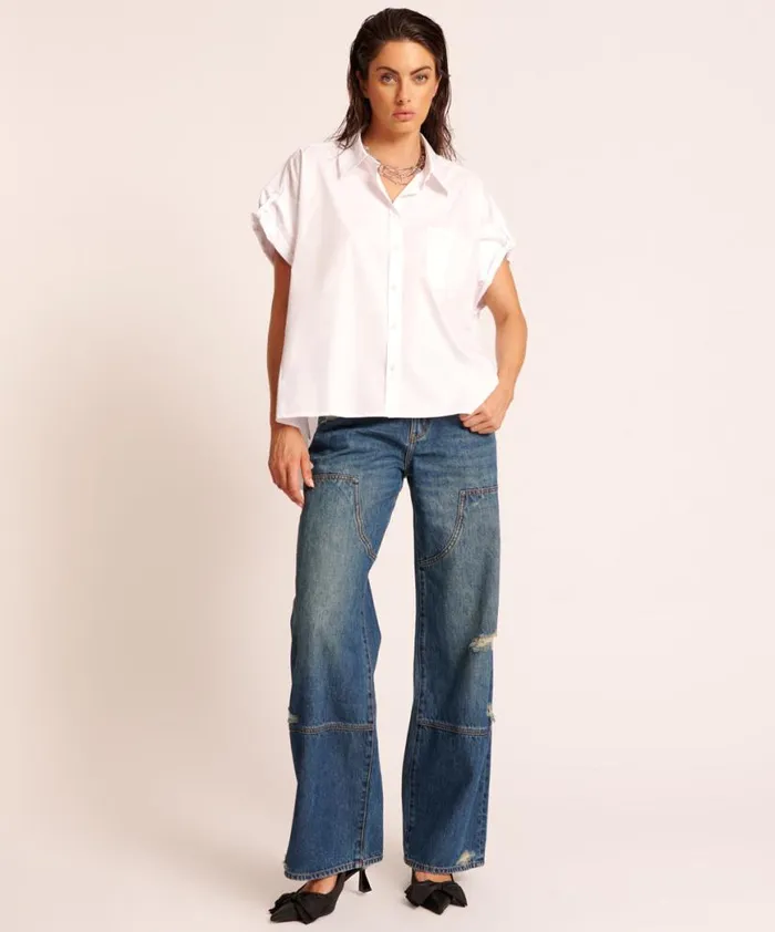 Women One Teaspoon Shirts WHITE KINGS ROAD COTTON SHIRT Women One Teaspoon Shirts WHITE KINGS ROAD COTTON SHIRT
