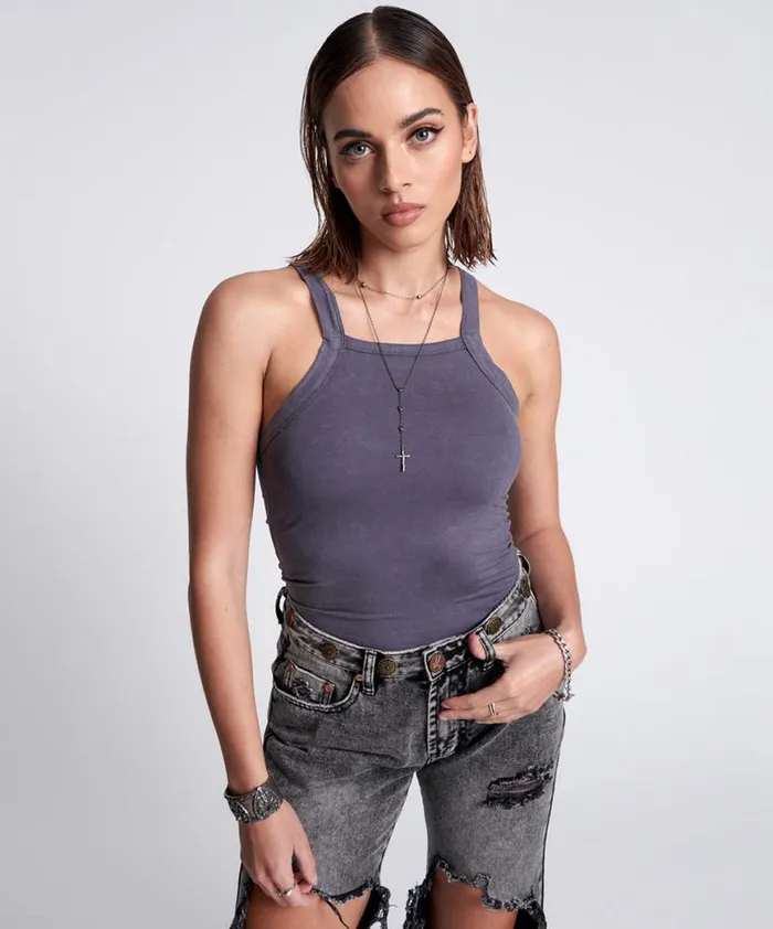 Women One Teaspoon Tees and Tanks BAMBOO LOGO LONGLINE RALLY TANK