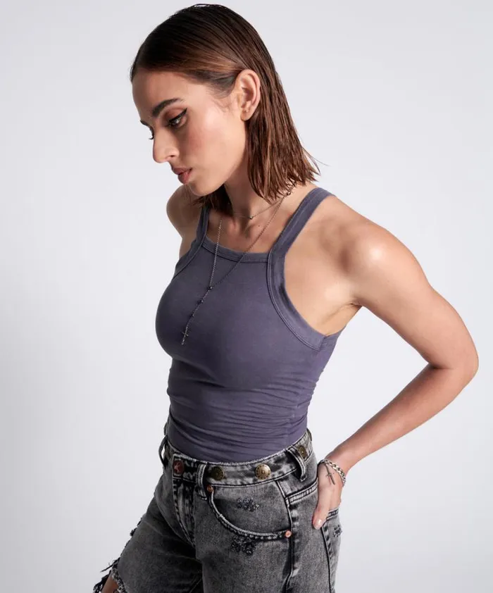 Women One Teaspoon Tees and Tanks BAMBOO LOGO LONGLINE RALLY TANK Women One Teaspoon Tees and Tanks BAMBOO LOGO LONGLINE RALLY TANK
