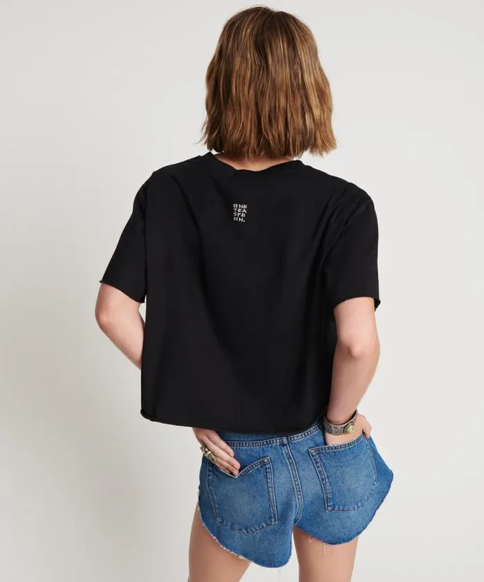 Women One Teaspoon Tees and Tanks BLACK CROPPED SPACE PUNK TEE Women One Teaspoon Tees and Tanks BLACK CROPPED SPACE PUNK TEE