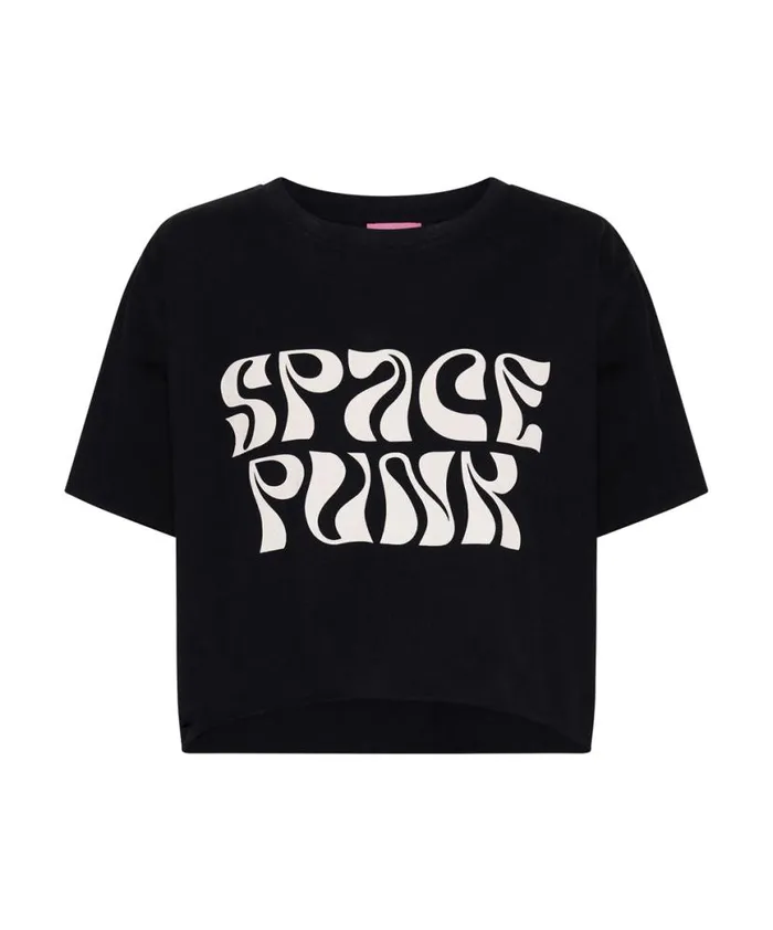 Women One Teaspoon Tees and Tanks BLACK CROPPED SPACE PUNK TEE Women One Teaspoon Tees and Tanks BLACK CROPPED SPACE PUNK TEE