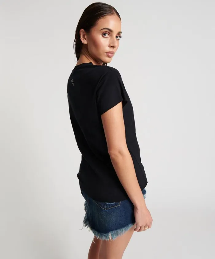 Women One Teaspoon Tees and Tanks BLACK DEEP V CUT OUT TEE Women One Teaspoon Tees and Tanks BLACK DEEP V CUT OUT TEE