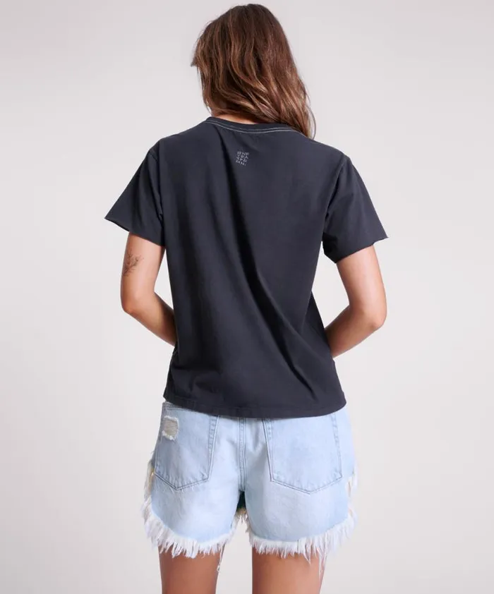 Women One Teaspoon Tees and Tanks BLACK GRAFFITI BIRD SPLIT HEM TEE Women One Teaspoon Tees and Tanks BLACK GRAFFITI BIRD SPLIT HEM TEE