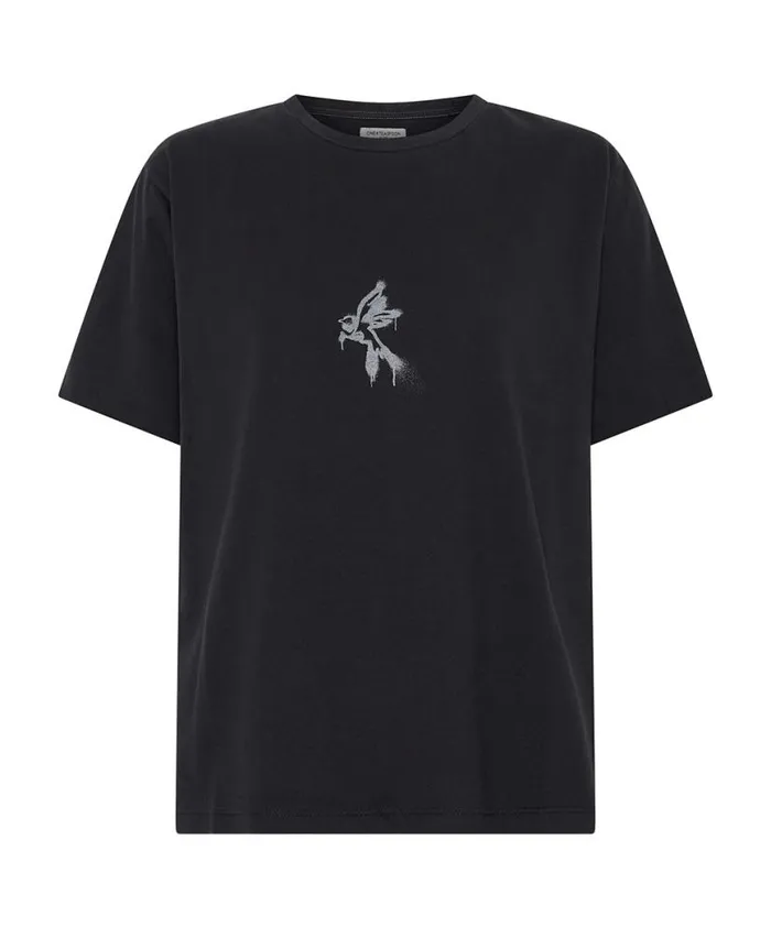 Women One Teaspoon Tees and Tanks BLACK GRAFFITI BIRD SPLIT HEM TEE Women One Teaspoon Tees and Tanks BLACK GRAFFITI BIRD SPLIT HEM TEE