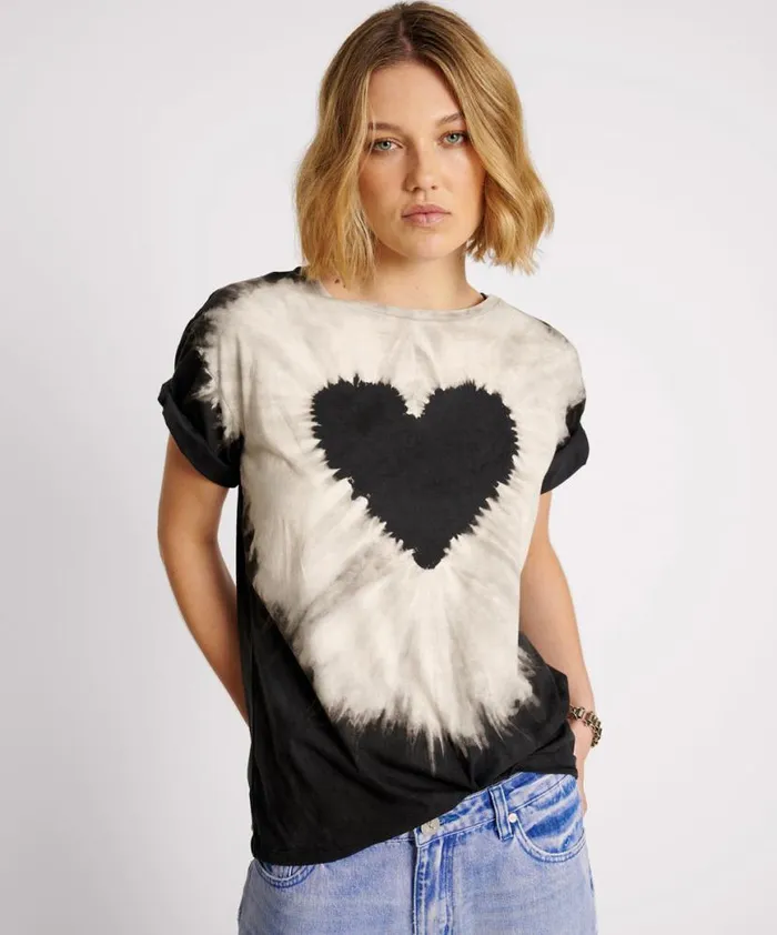 Women One Teaspoon Tees and Tanks BLACK HEART TIE DYE UNISEX TEE