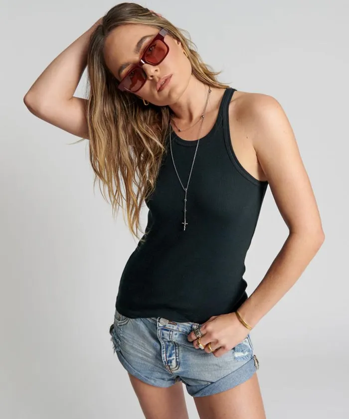 Women One Teaspoon Tees and Tanks BLACK ONE TEASPOON BASIC SINGLET