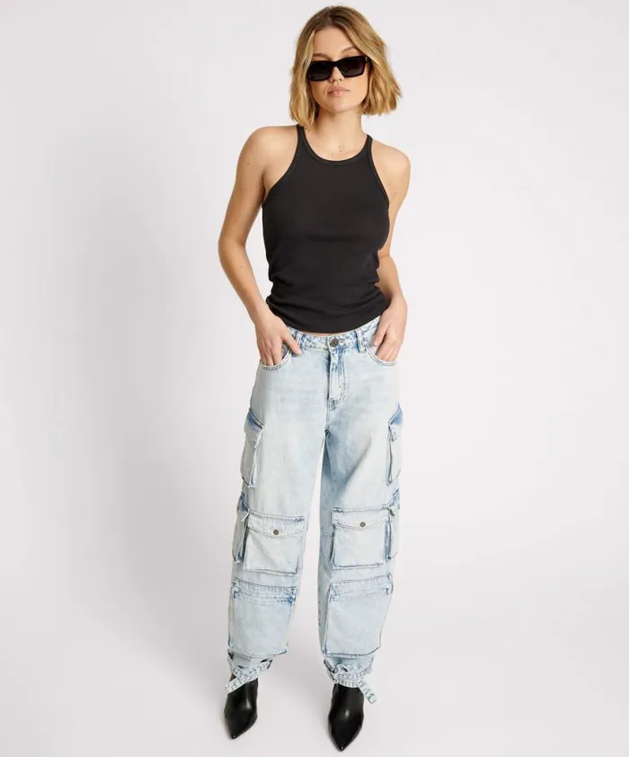 Women One Teaspoon Tees and Tanks BLACK ONE TEASPOON FINE RIB SINGLET Women One Teaspoon Tees and Tanks BLACK ONE TEASPOON FINE RIB SINGLET