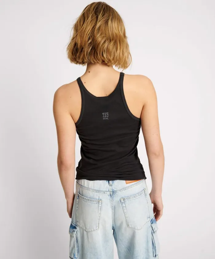 Women One Teaspoon Tees and Tanks BLACK ONE TEASPOON FINE RIB SINGLET Women One Teaspoon Tees and Tanks BLACK ONE TEASPOON FINE RIB SINGLET