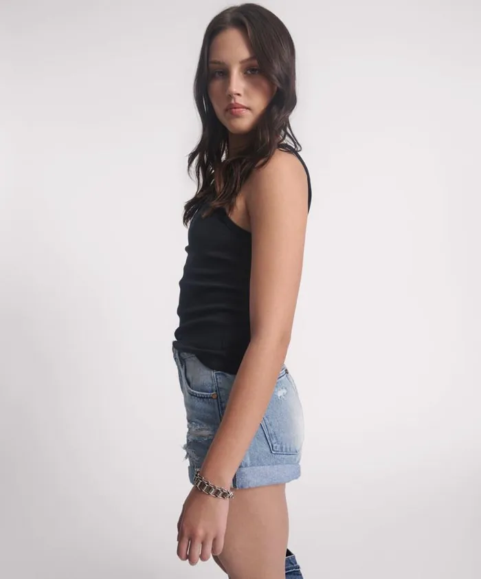 Women One Teaspoon Tees and Tanks BLACK ONE TEASPOON RIB SINGLET Women One Teaspoon Tees and Tanks BLACK ONE TEASPOON RIB SINGLET