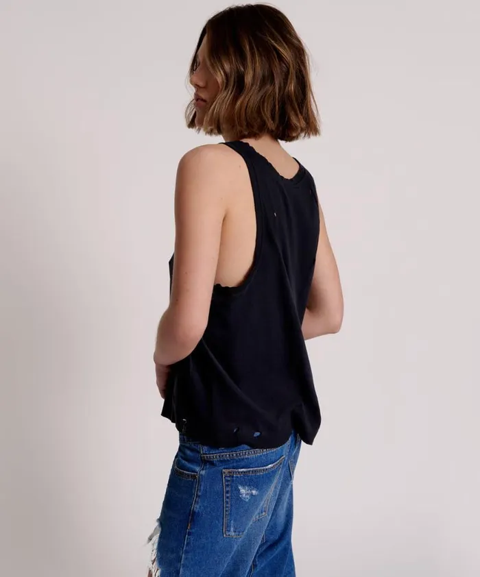 Women One Teaspoon Tees and Tanks BLACK STONE RIBBED DISTRESSED DADDIO SINGLET Women One Teaspoon Tees and Tanks BLACK STONE RIBBED DISTRESSED DADDIO SINGLET