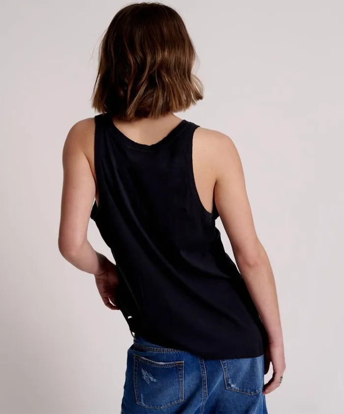Women One Teaspoon Tees and Tanks BLACK STONE RIBBED DISTRESSED DADDIO SINGLET Women One Teaspoon Tees and Tanks BLACK STONE RIBBED DISTRESSED DADDIO SINGLET
