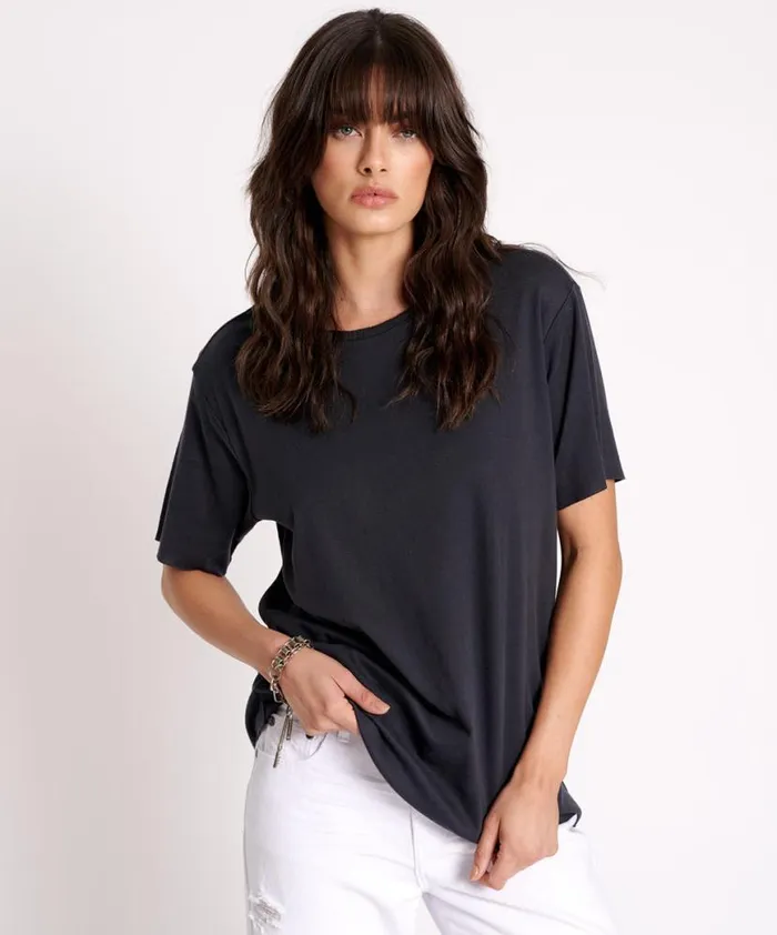 Women One Teaspoon Tees and Tanks BLACK STONE RIBBED UNISEX TEE