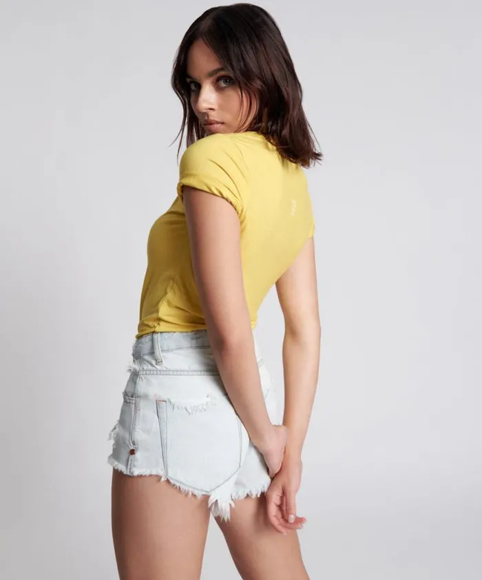 Women One Teaspoon Tees and Tanks BLAZING YELLOW LOGO FITTED TEE Women One Teaspoon Tees and Tanks BLAZING YELLOW LOGO FITTED TEE