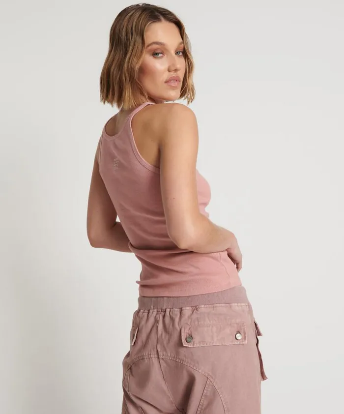 Women One Teaspoon Tees and Tanks BLUSH BAMBOO LOGO SINGLET Women One Teaspoon Tees and Tanks BLUSH BAMBOO LOGO SINGLET