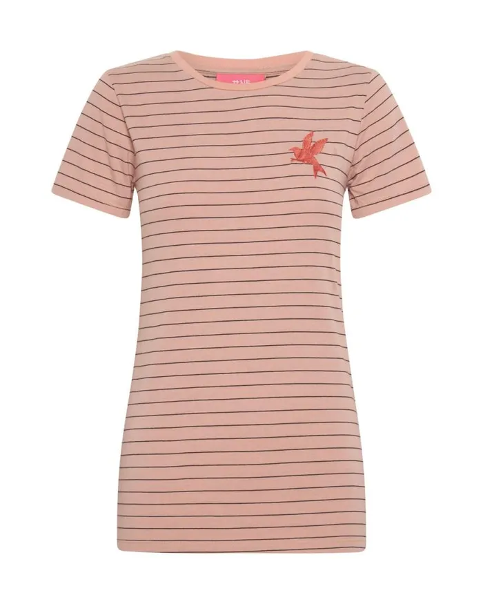 Women One Teaspoon Tees and Tanks BOWER BIRD EMBROIDERED LOGO FITTED TEE PINK Women One Teaspoon Tees and Tanks BOWER BIRD EMBROIDERED LOGO FITTED TEE PINK