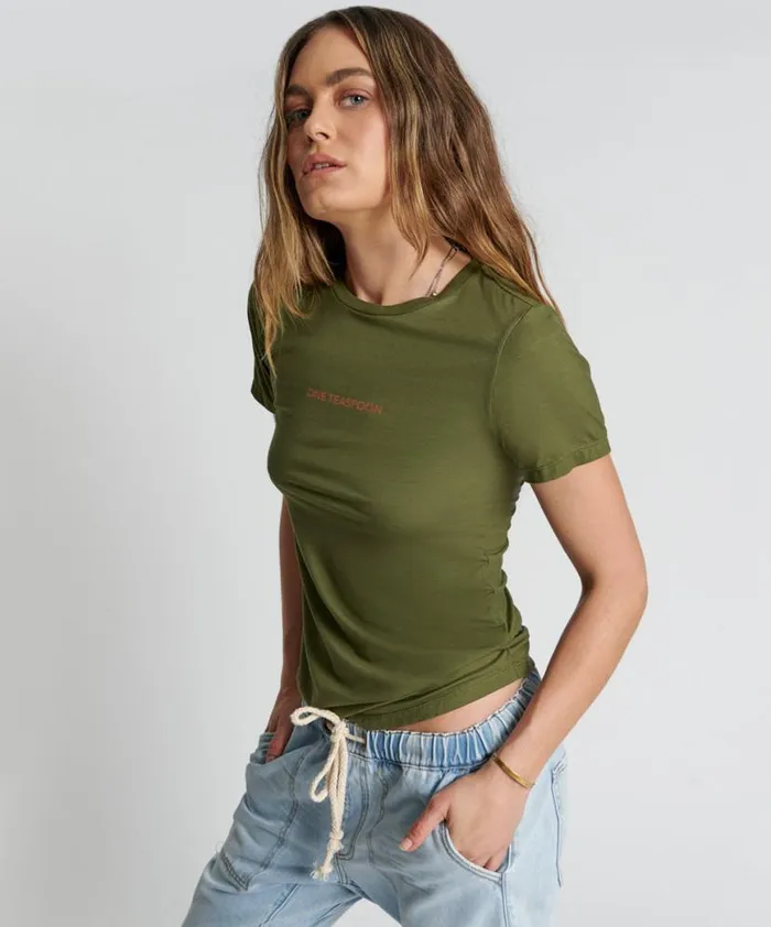 Women One Teaspoon Tees and Tanks BURNT OLIVE LOGO FITTED TEE Women One Teaspoon Tees and Tanks BURNT OLIVE LOGO FITTED TEE