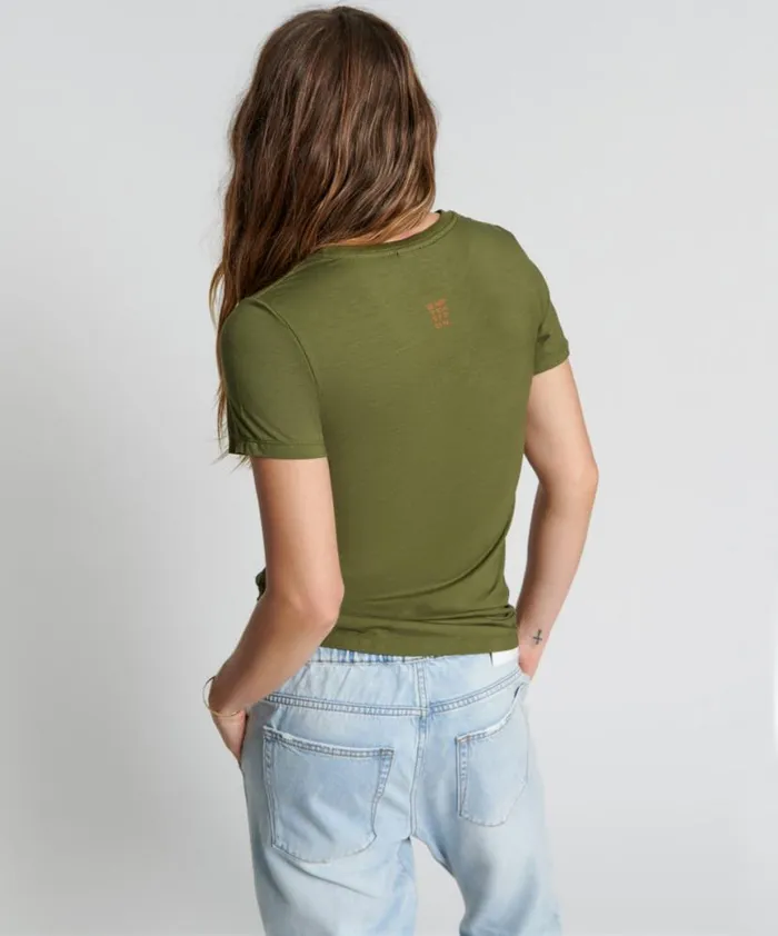 Women One Teaspoon Tees and Tanks BURNT OLIVE LOGO FITTED TEE Women One Teaspoon Tees and Tanks BURNT OLIVE LOGO FITTED TEE