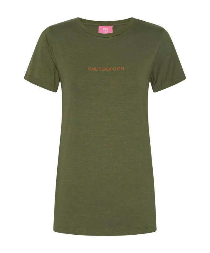 Women One Teaspoon Tees and Tanks BURNT OLIVE LOGO FITTED TEE Women One Teaspoon Tees and Tanks BURNT OLIVE LOGO FITTED TEE
