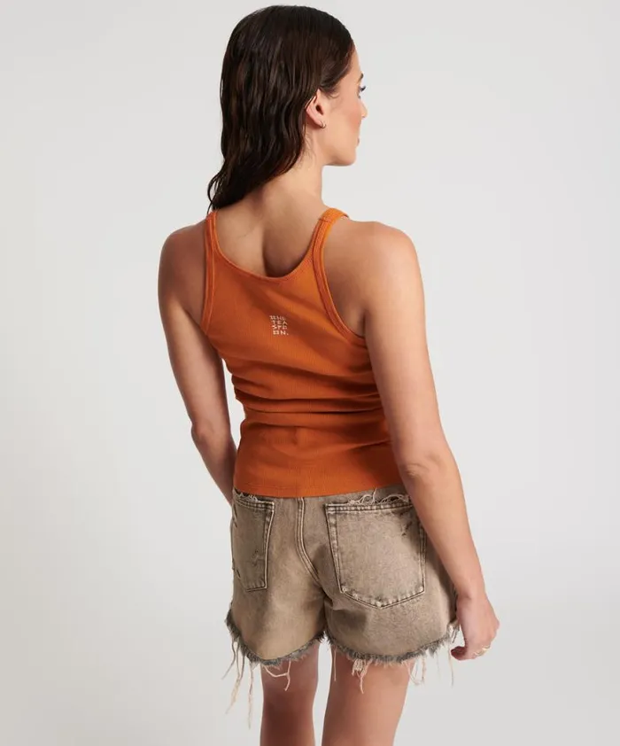 Women One Teaspoon Tees and Tanks BURNT ORANGE RIBBED TANK TOP Women One Teaspoon Tees and Tanks BURNT ORANGE RIBBED TANK TOP