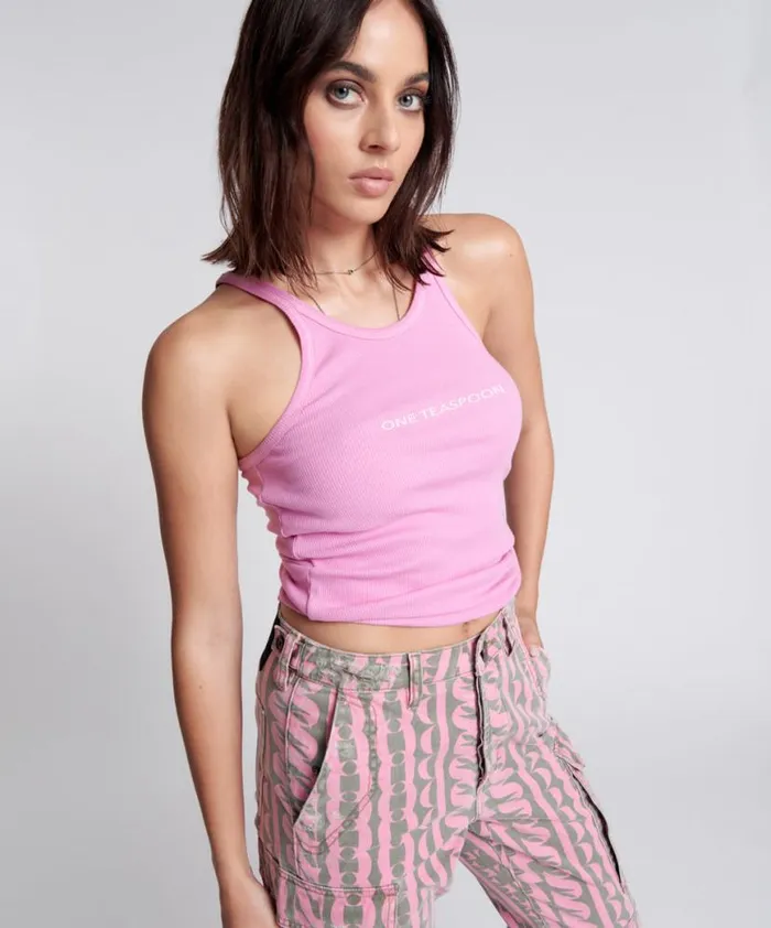 Women One Teaspoon Tees and Tanks CANDY ONE TEASPOON LOGO SINGLET Women One Teaspoon Tees and Tanks CANDY ONE TEASPOON LOGO SINGLET