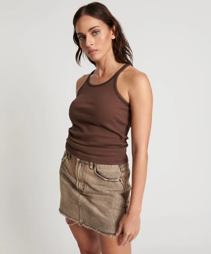 Women One Teaspoon Tees and Tanks COCOA RIBBED TANK TOP Women One Teaspoon Tees and Tanks COCOA RIBBED TANK TOP