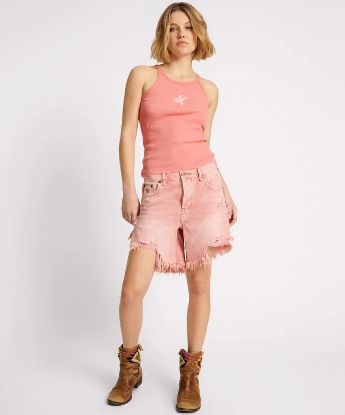 Women One Teaspoon Tees and Tanks CORAL ONE TEASPOON RIB SINGLET Women One Teaspoon Tees and Tanks CORAL ONE TEASPOON RIB SINGLET