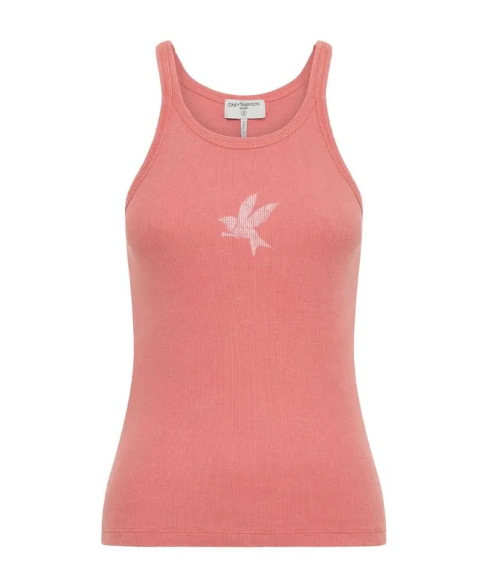 Women One Teaspoon Tees and Tanks CORAL ONE TEASPOON RIB SINGLET Women One Teaspoon Tees and Tanks CORAL ONE TEASPOON RIB SINGLET