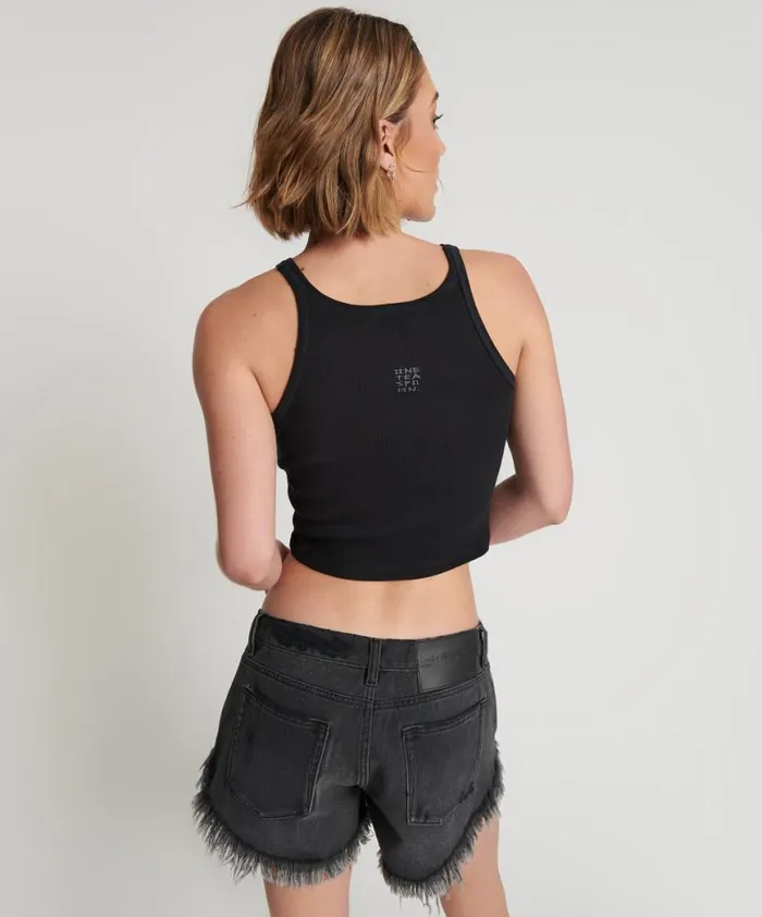 Women One Teaspoon Tees and Tanks CROPPED BOWER BIRD RIBBED TANK TOP BLACK Women One Teaspoon Tees and Tanks CROPPED BOWER BIRD RIBBED TANK TOP BLACK