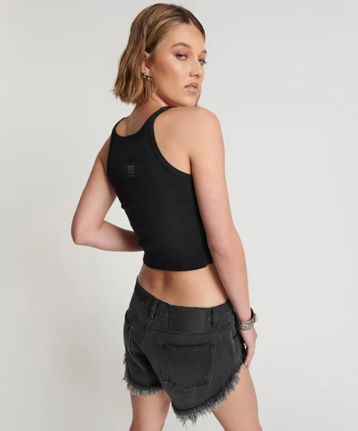 Women One Teaspoon Tees and Tanks CROPPED BOWER BIRD RIBBED TANK TOP BLACK Women One Teaspoon Tees and Tanks CROPPED BOWER BIRD RIBBED TANK TOP BLACK