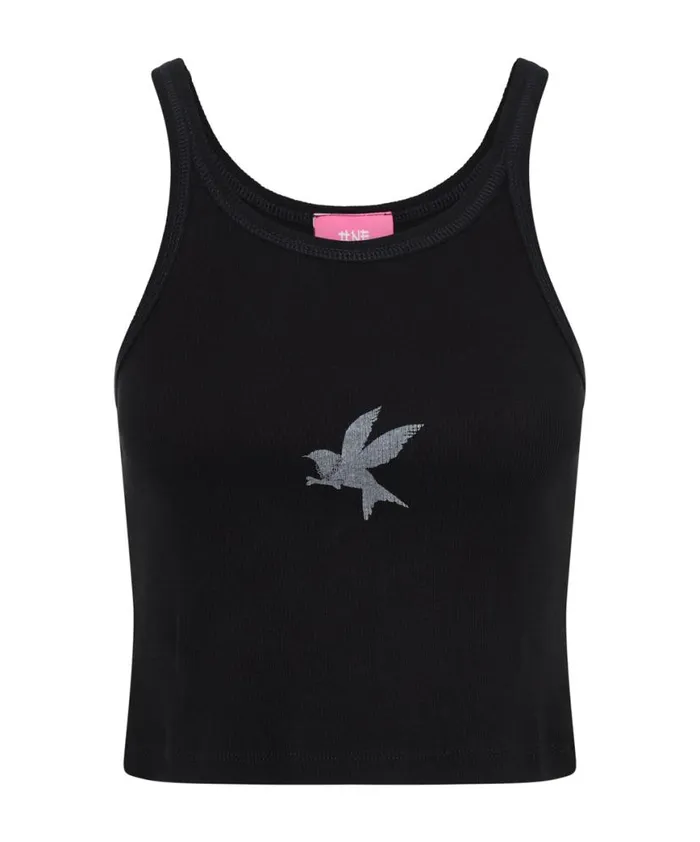 Women One Teaspoon Tees and Tanks CROPPED BOWER BIRD RIBBED TANK TOP BLACK Women One Teaspoon Tees and Tanks CROPPED BOWER BIRD RIBBED TANK TOP BLACK