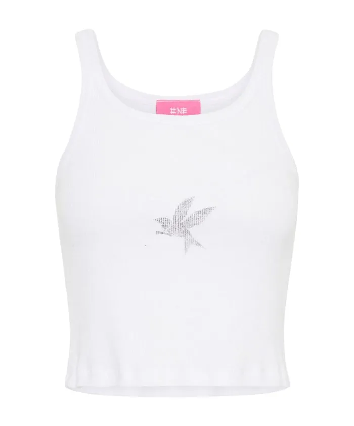 Women One Teaspoon Tees and Tanks CROPPED BOWER BIRD RIBBED TANK TOP WHITE Women One Teaspoon Tees and Tanks CROPPED BOWER BIRD RIBBED TANK TOP WHITE