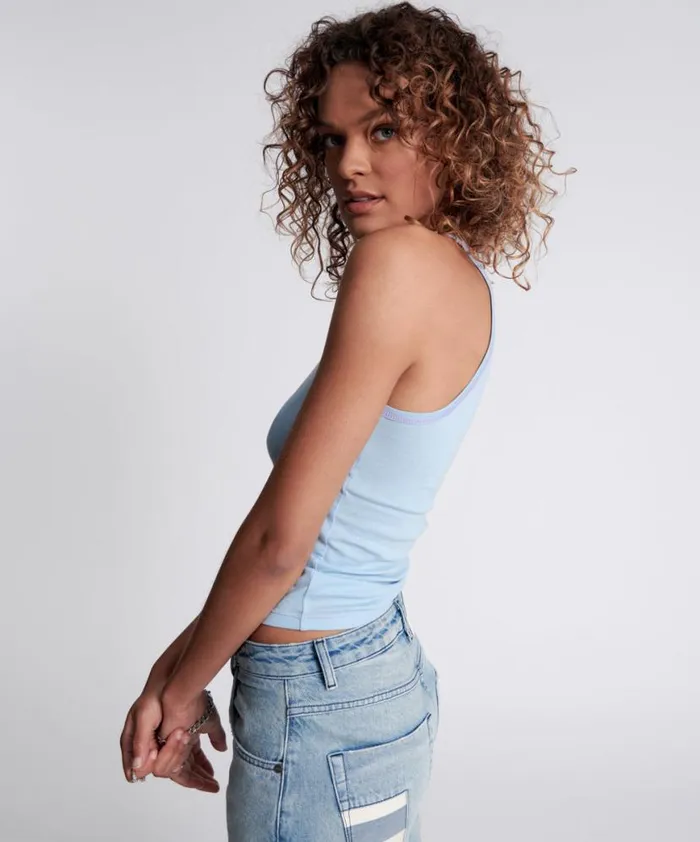 Women One Teaspoon Tees and Tanks CRYSTAL BLUE BOWER BIRD SINGLET Women One Teaspoon Tees and Tanks CRYSTAL BLUE BOWER BIRD SINGLET