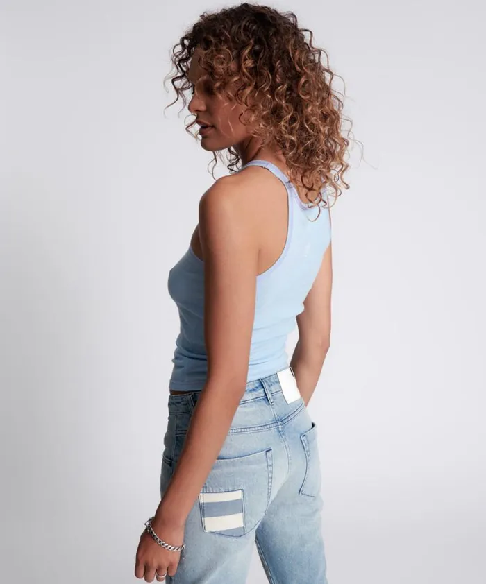 Women One Teaspoon Tees and Tanks CRYSTAL BLUE BOWER BIRD SINGLET Women One Teaspoon Tees and Tanks CRYSTAL BLUE BOWER BIRD SINGLET