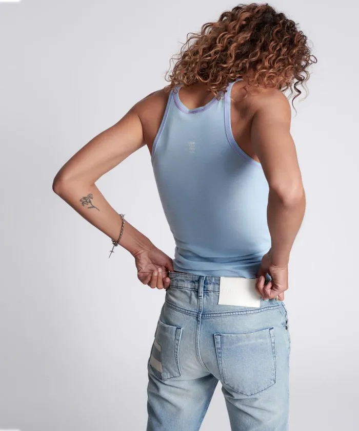 Women One Teaspoon Tees and Tanks CRYSTAL BLUE BOWER BIRD SINGLET Women One Teaspoon Tees and Tanks CRYSTAL BLUE BOWER BIRD SINGLET