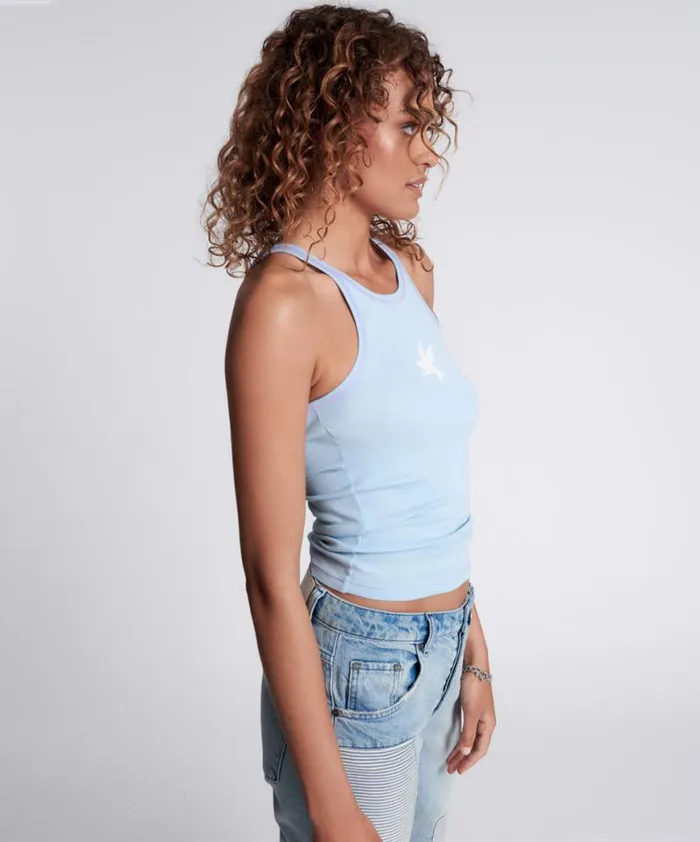 Women One Teaspoon Tees and Tanks CRYSTAL BLUE BOWER BIRD SINGLET Women One Teaspoon Tees and Tanks CRYSTAL BLUE BOWER BIRD SINGLET