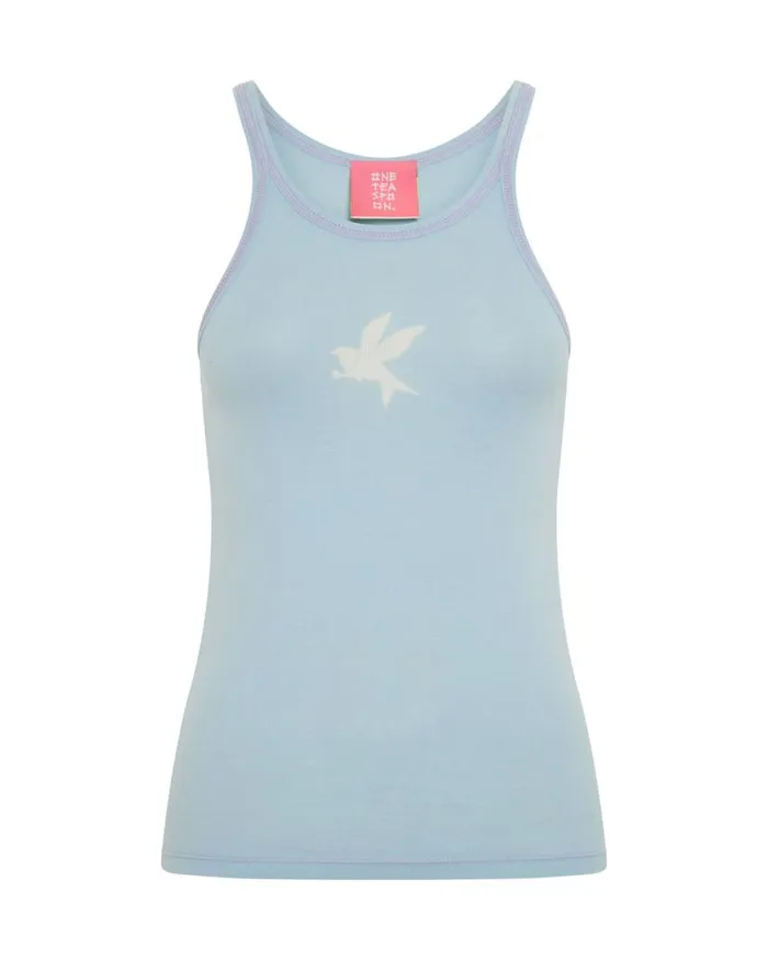 Women One Teaspoon Tees and Tanks CRYSTAL BLUE BOWER BIRD SINGLET Women One Teaspoon Tees and Tanks CRYSTAL BLUE BOWER BIRD SINGLET