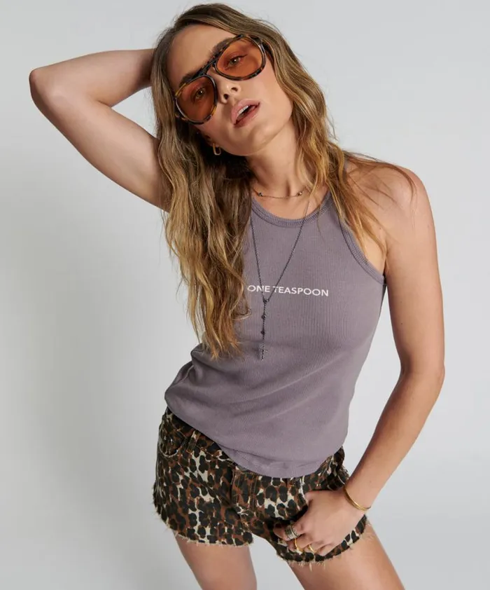 Women One Teaspoon Tees and Tanks DUSKY ONE TEASPOON LOGO SINGLET