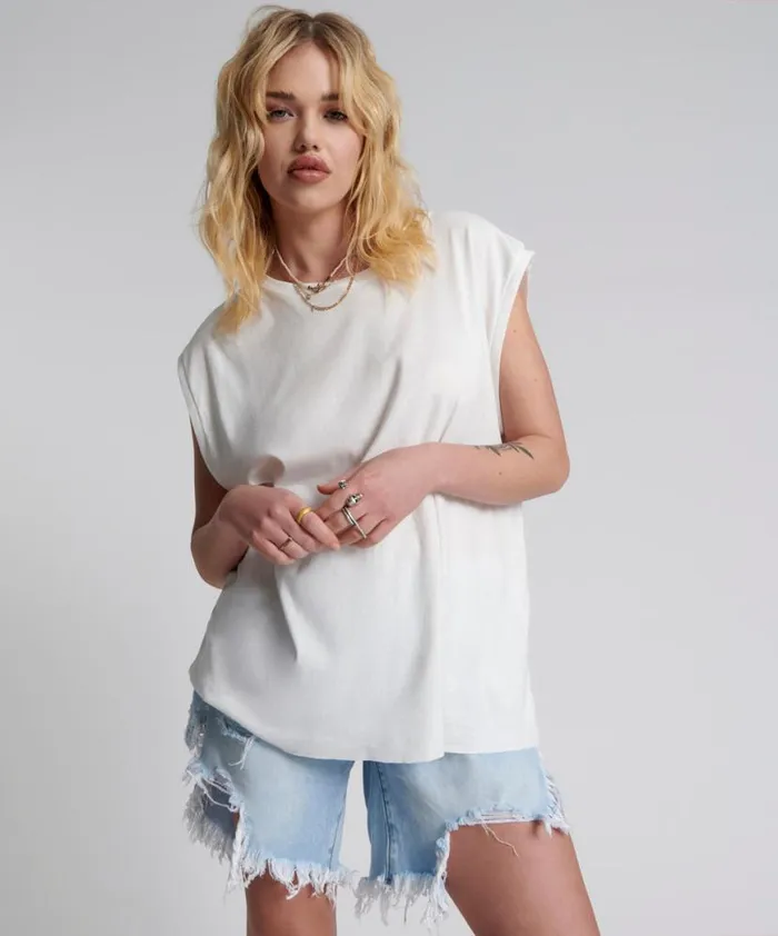 Women One Teaspoon Tees and Tanks FRESH WHITE BAMBOO LOGO UNISEX TANK