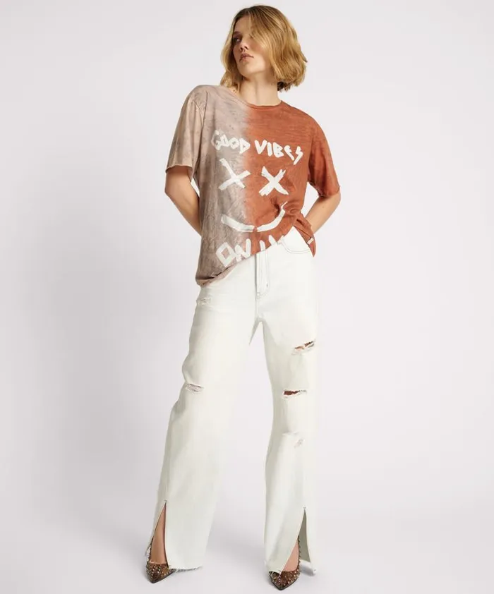 Women One Teaspoon Tees and Tanks GOOD VIBES ONLY OVERSIZED HAND DYED TEE Women One Teaspoon Tees and Tanks GOOD VIBES ONLY OVERSIZED HAND DYED TEE