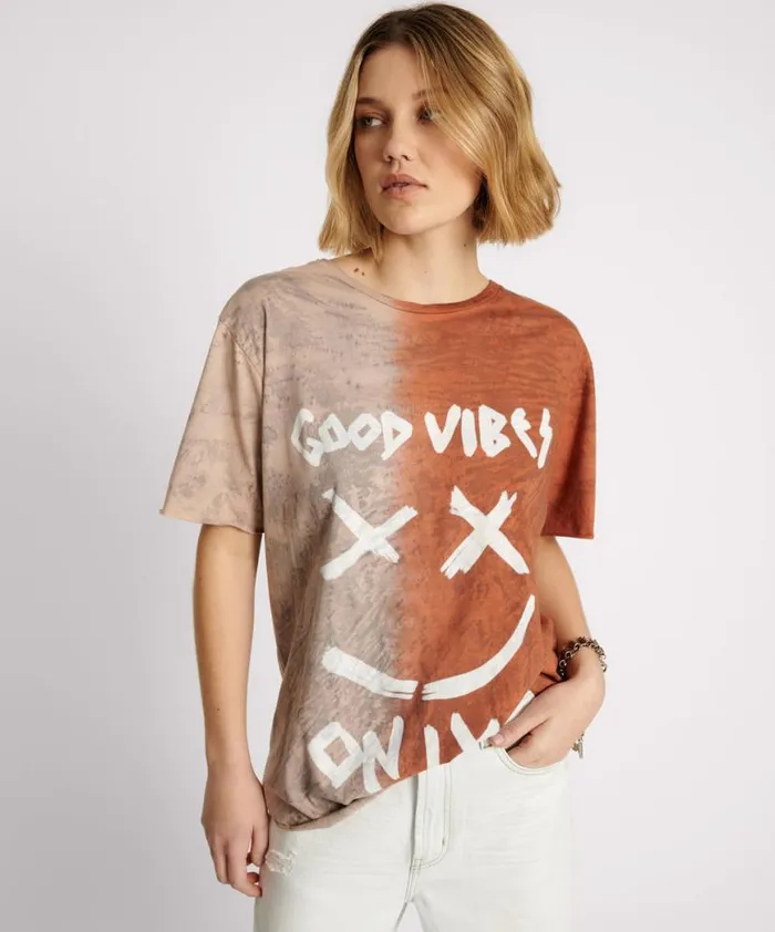 Women One Teaspoon Tees and Tanks GOOD VIBES ONLY OVERSIZED HAND DYED TEE Women One Teaspoon Tees and Tanks GOOD VIBES ONLY OVERSIZED HAND DYED TEE