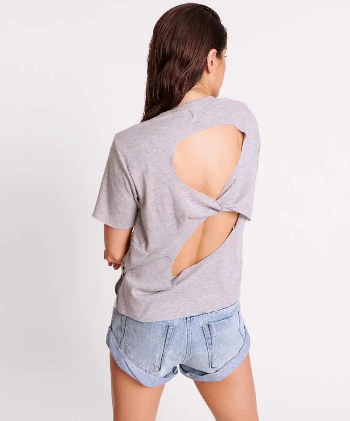 Women One Teaspoon Tees and Tanks GREY MARLE LUCKY 8 BOYFRIEND TEE