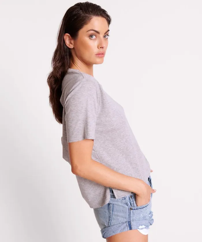 Women One Teaspoon Tees and Tanks GREY MARLE LUCKY 8 BOYFRIEND TEE
