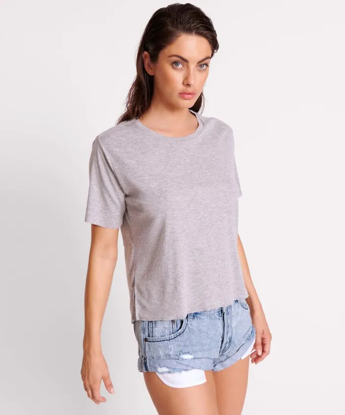 Women One Teaspoon Tees and Tanks GREY MARLE LUCKY 8 BOYFRIEND TEE