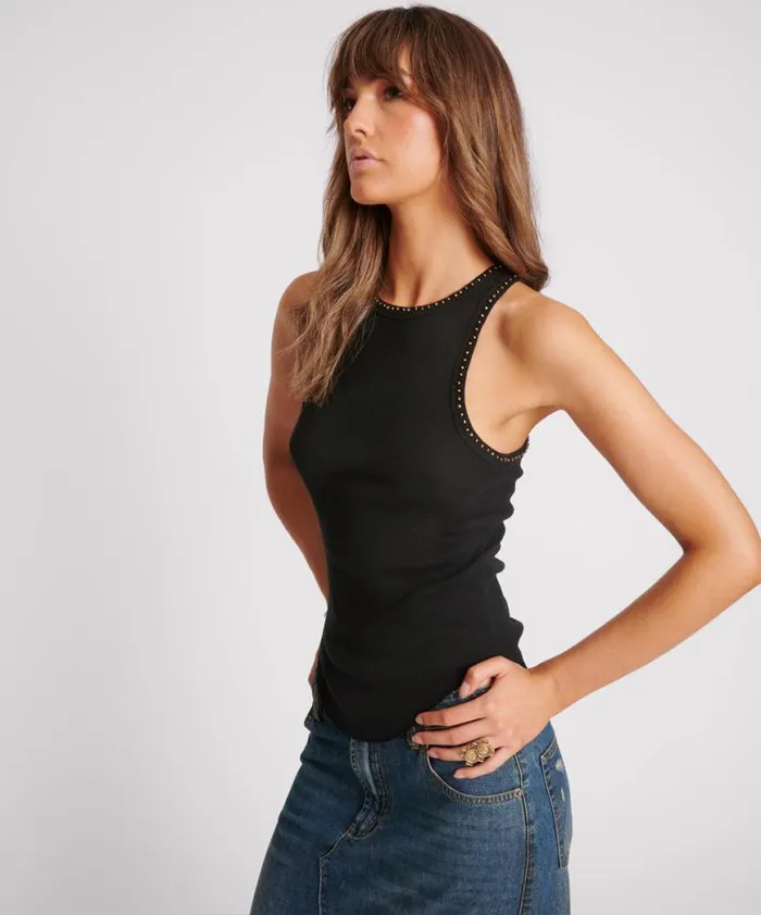 Women One Teaspoon Tees and Tanks HAND BEADED RAMONE TANK Women One Teaspoon Tees and Tanks HAND BEADED RAMONE TANK