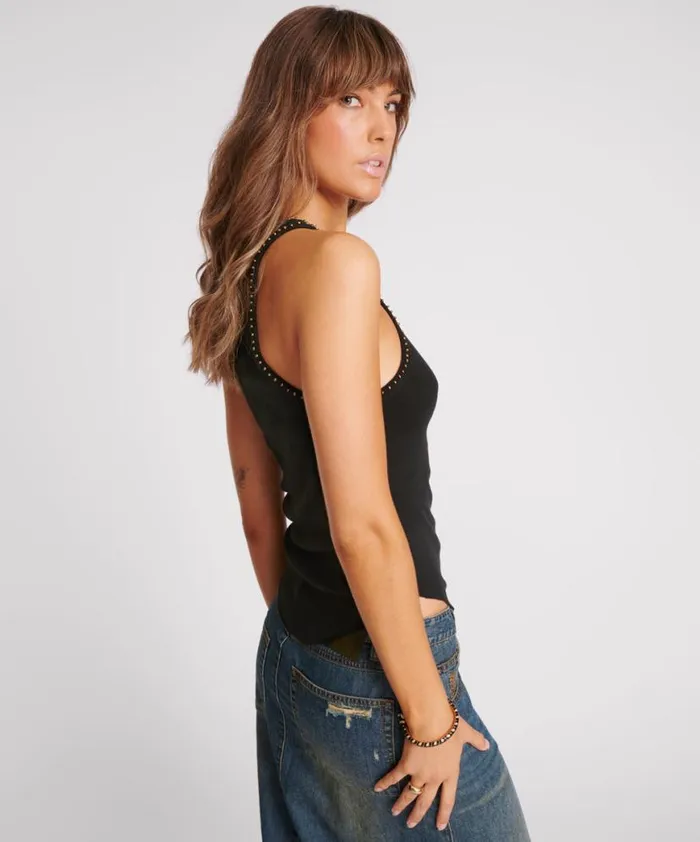 Women One Teaspoon Tees and Tanks HAND BEADED RAMONE TANK Women One Teaspoon Tees and Tanks HAND BEADED RAMONE TANK