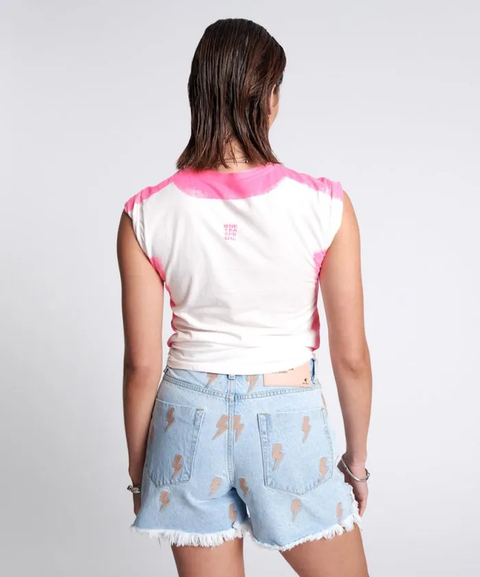 Women One Teaspoon Tees and Tanks HAND SPRAYED PINK LOGO ORGANIC FITTED TEE
