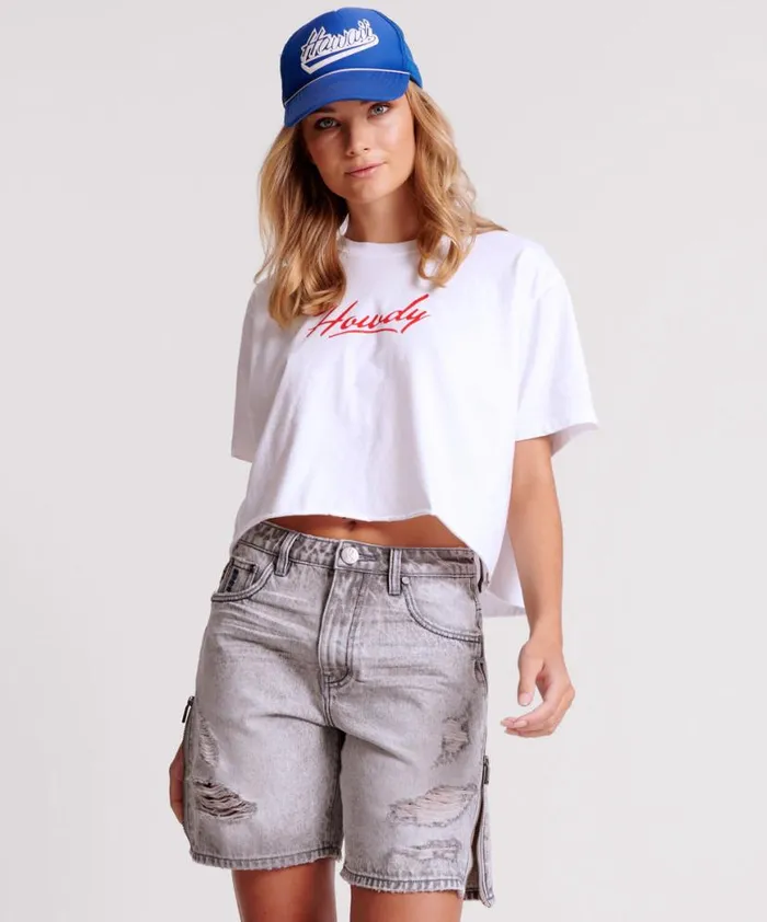 Women One Teaspoon Tees and Tanks HOWDY BOXY CROP TEE