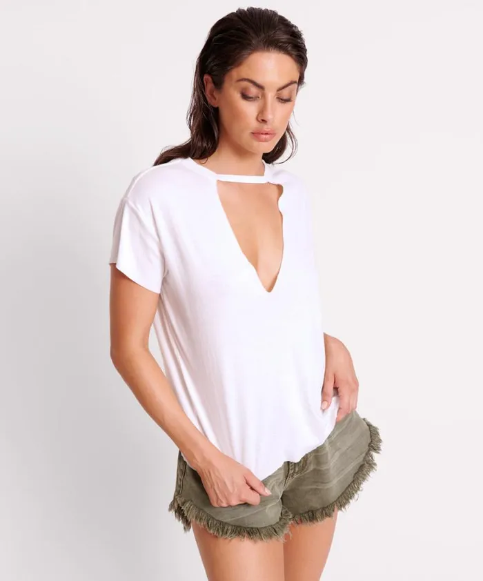 Women One Teaspoon Tees and Tanks IVORY DEEP V CUT OUT TEE Women One Teaspoon Tees and Tanks IVORY DEEP V CUT OUT TEE