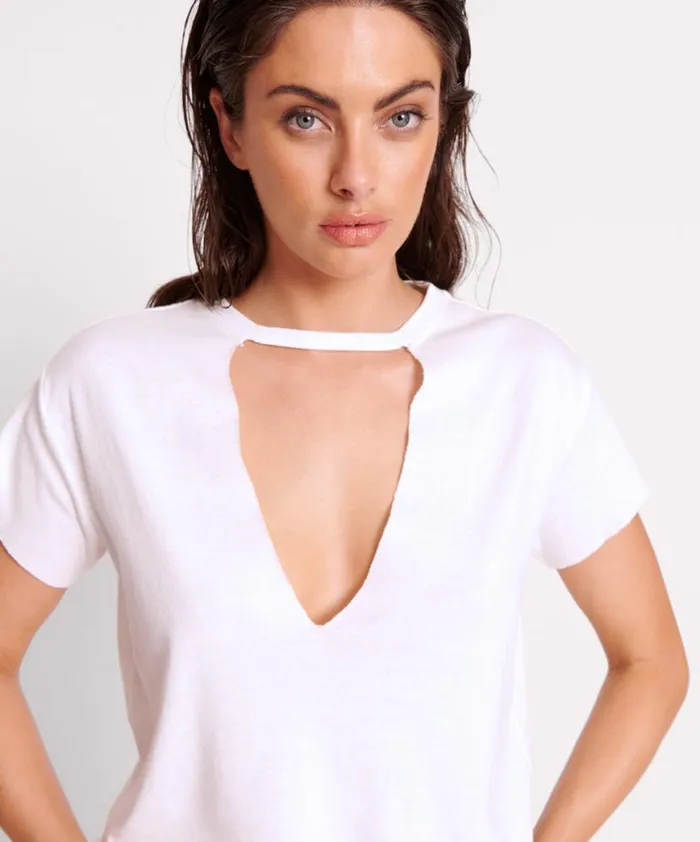 Women One Teaspoon Tees and Tanks IVORY DEEP V CUT OUT TEE Women One Teaspoon Tees and Tanks IVORY DEEP V CUT OUT TEE